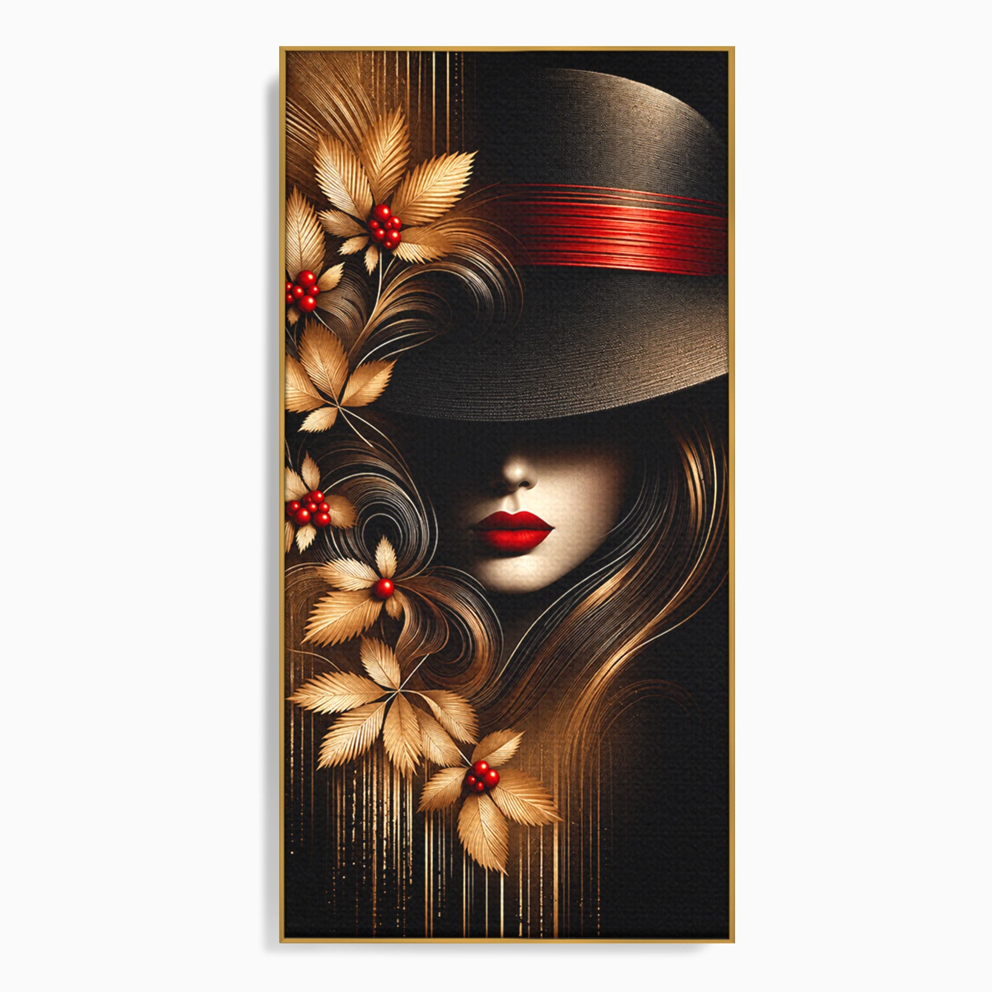 Tablou Canvas Premium LuxCanva® U1239, Femeie Misterioasa Cu Palarie, Portret, Eleganta, Moda, Femeie, Birou, Culori Vibrante