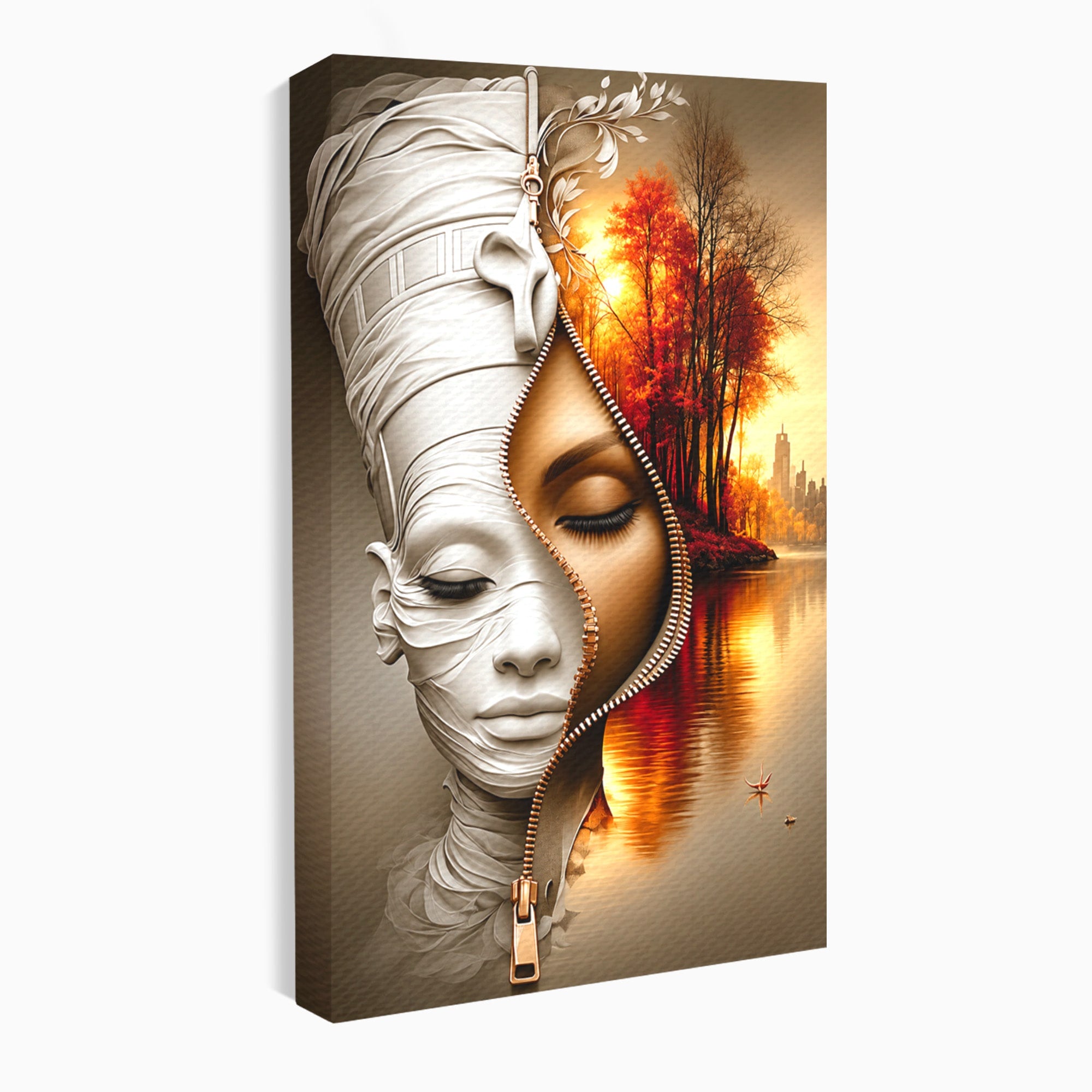 Tablou Canvas Premium LuxCanva® U1240, Dualitate Artistica, Portret, Peisaj, Reflexie, Living, Modern, Culori Vibrante