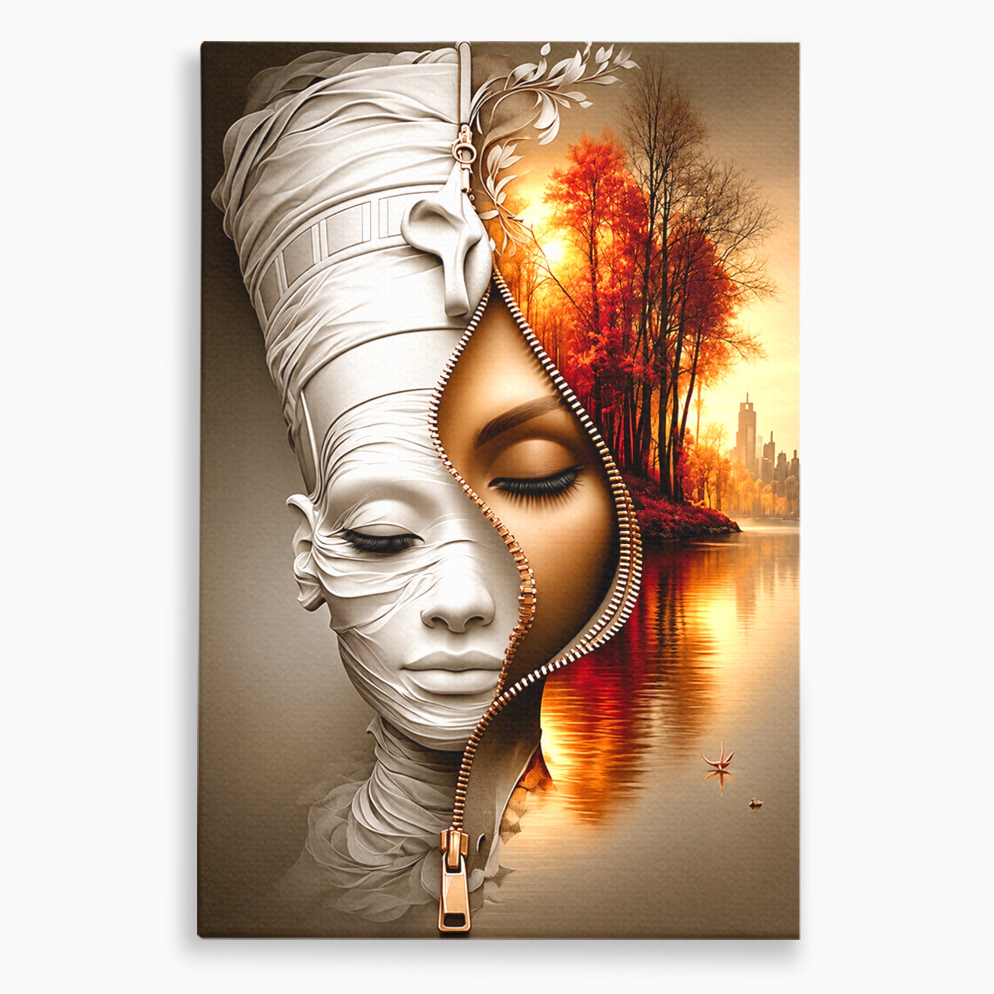 Tablou Canvas Premium LuxCanva® U1240, Dualitate Artistica, Portret, Peisaj, Reflexie, Living, Modern, Culori Vibrante