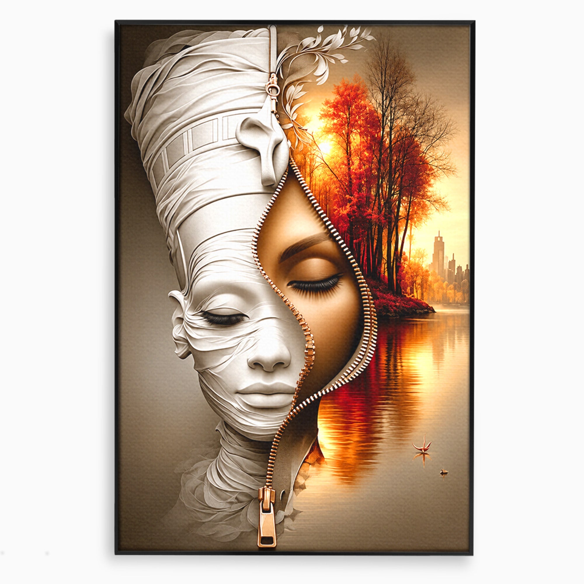 Tablou Canvas Premium LuxCanva® U1240, Dualitate Artistica, Portret, Peisaj, Reflexie, Living, Modern, Culori Vibrante