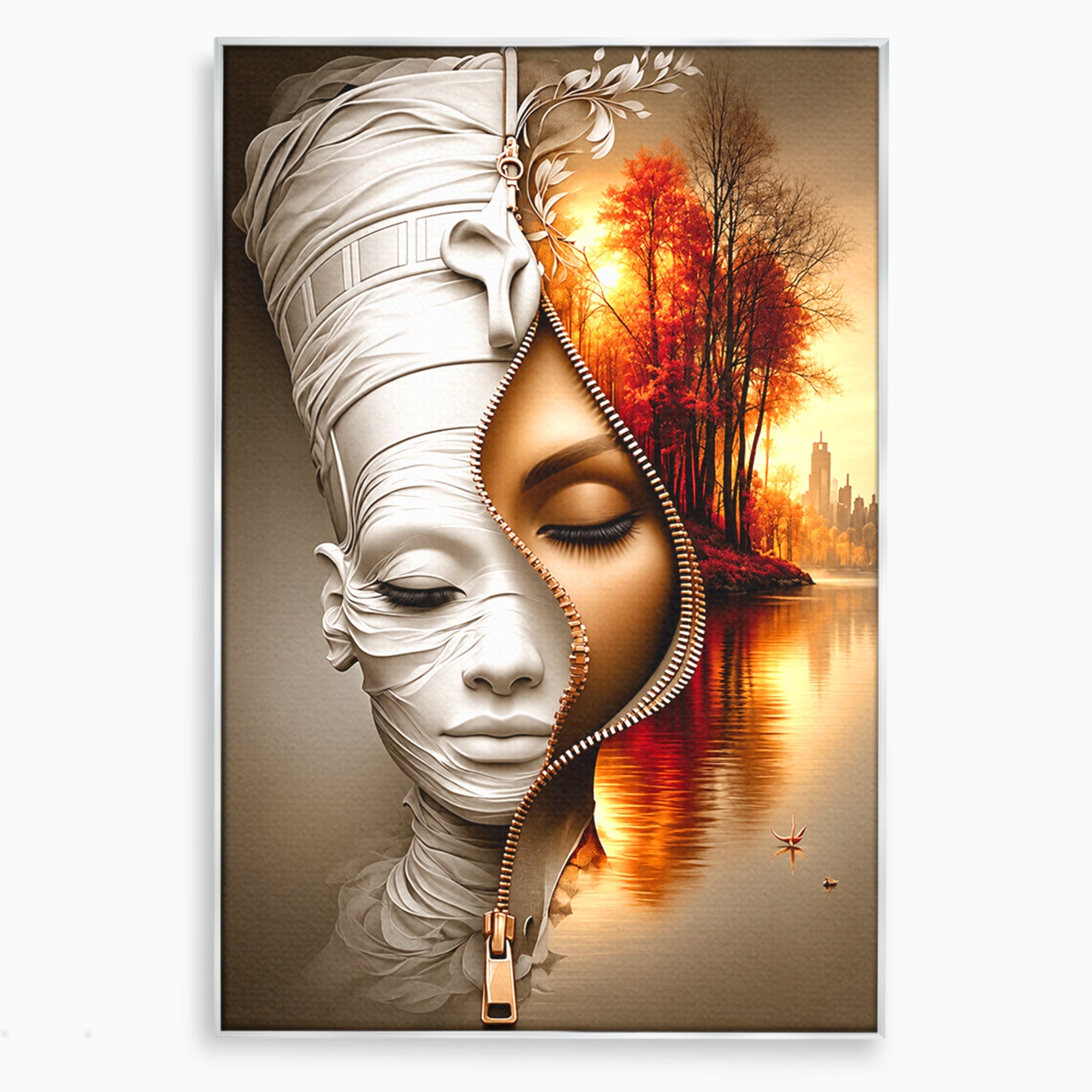 Tablou Canvas Premium LuxCanva® U1240, Dualitate Artistica, Portret, Peisaj, Reflexie, Living, Modern, Culori Vibrante