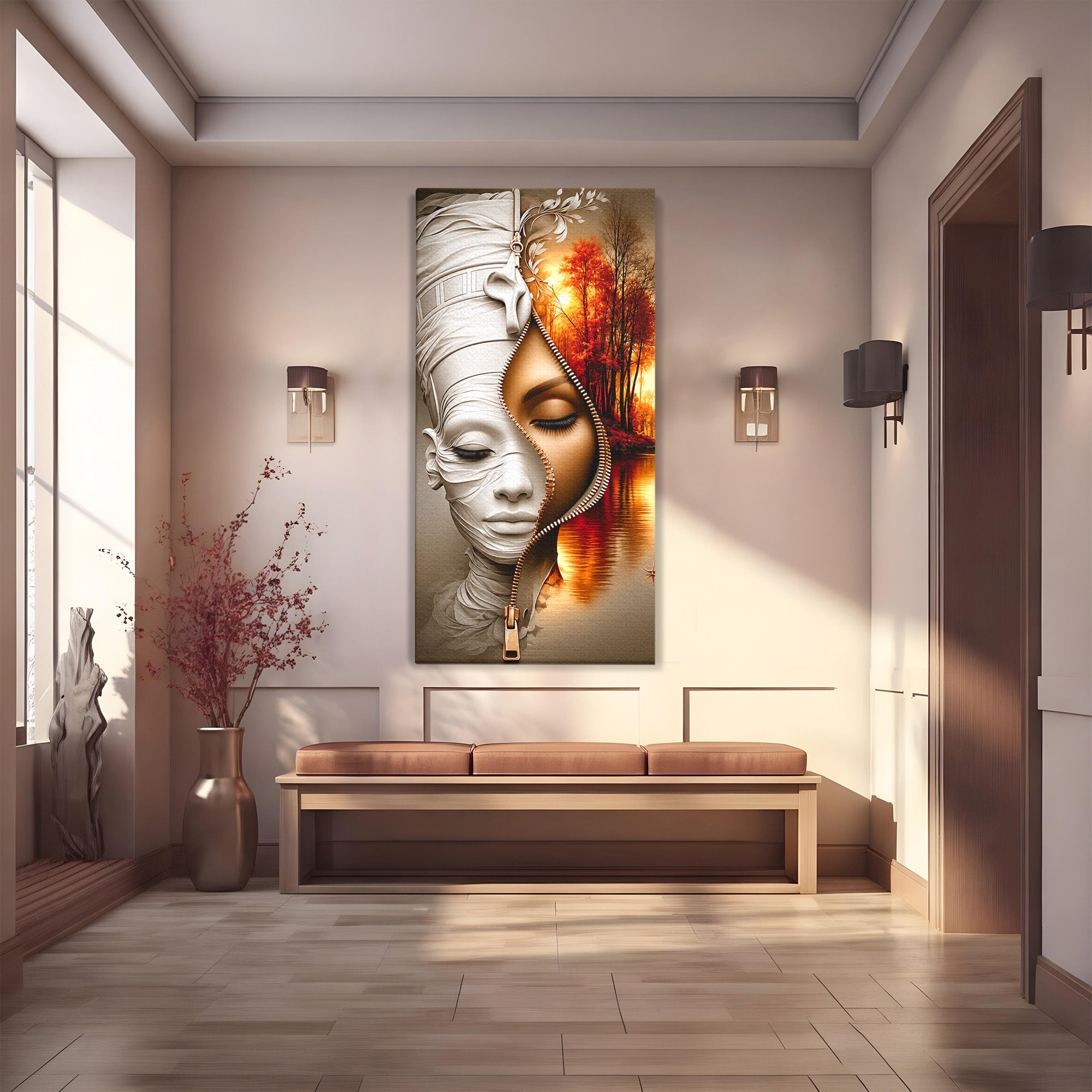 Tablou Canvas Premium LuxCanva® U1240, Dualitate Artistica, Portret, Peisaj, Reflexie, Living, Modern, Culori Vibrante