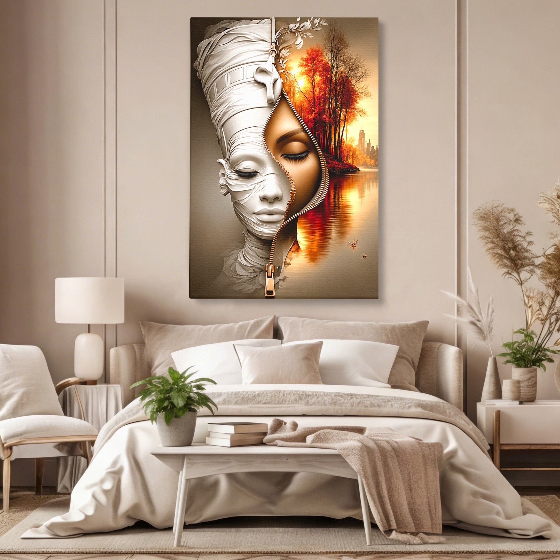 Tablou Canvas Premium LuxCanva® U1240, Dualitate Artistica, Portret, Peisaj, Reflexie, Living, Modern, Culori Vibrante