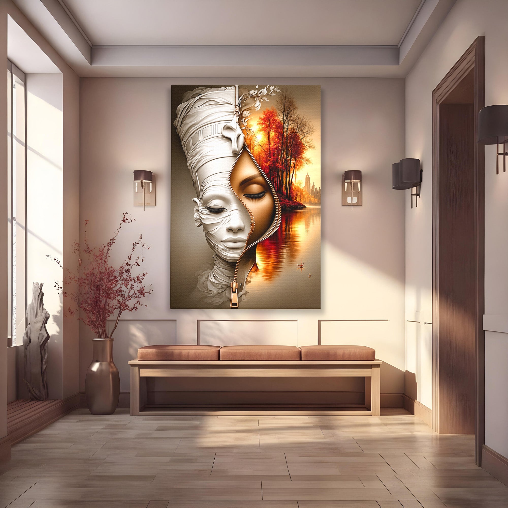 Tablou Canvas Premium LuxCanva® U1240, Dualitate Artistica, Portret, Peisaj, Reflexie, Living, Modern, Culori Vibrante