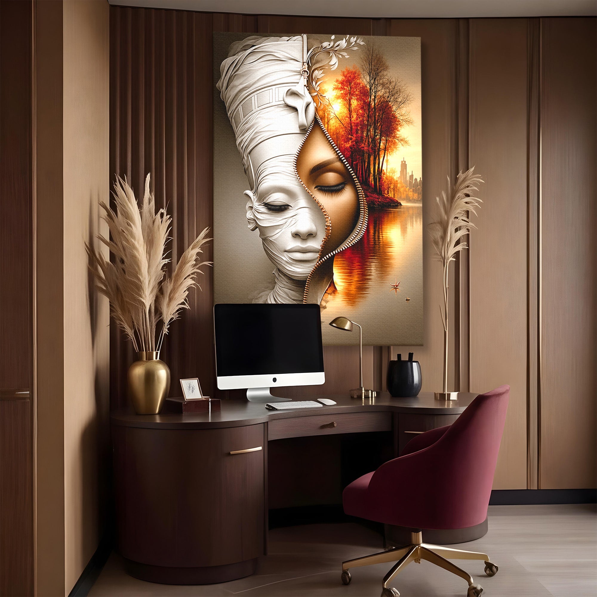 Tablou Canvas Premium LuxCanva® U1240, Dualitate Artistica, Portret, Peisaj, Reflexie, Living, Modern, Culori Vibrante