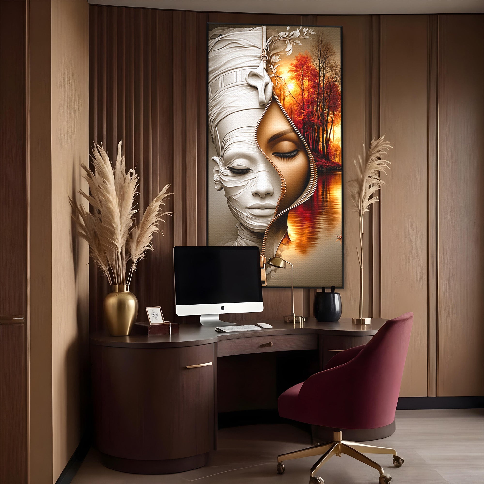 Tablou Canvas Premium LuxCanva® U1240, Dualitate Artistica, Portret, Peisaj, Reflexie, Living, Modern, Culori Vibrante