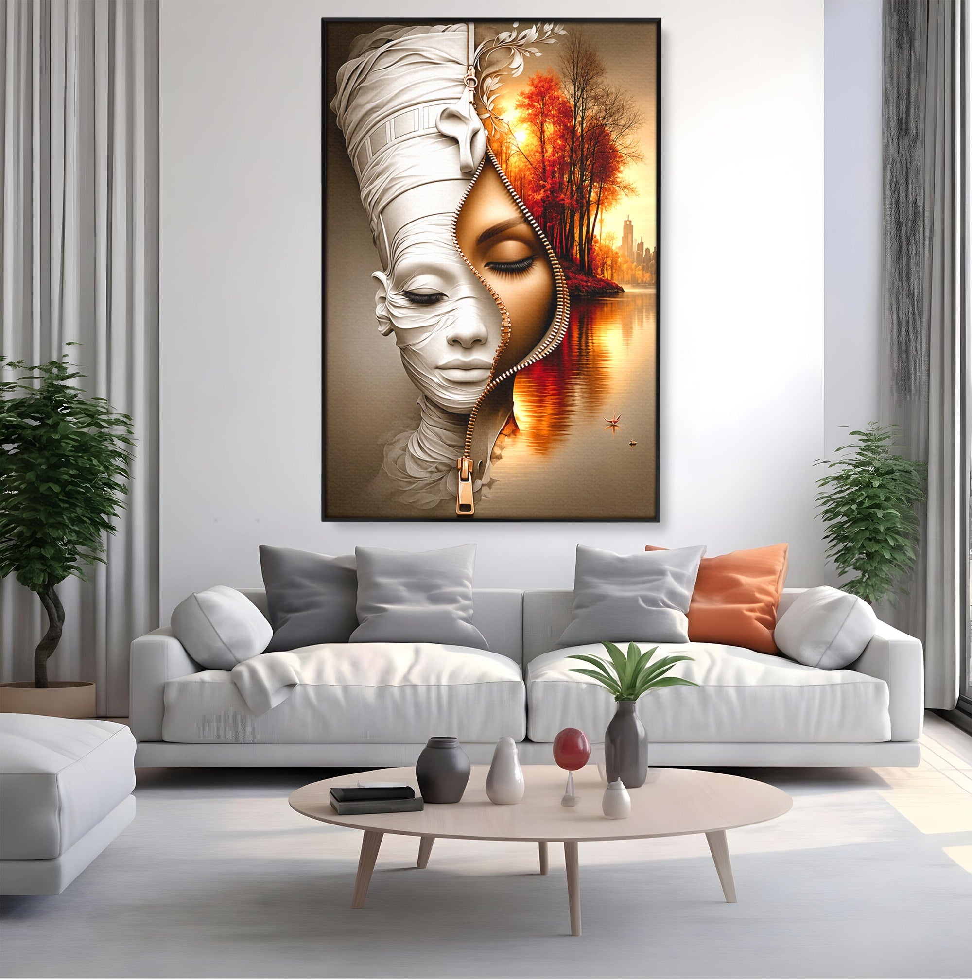 Tablou Canvas Premium LuxCanva® U1240, Dualitate Artistica, Portret, Peisaj, Reflexie, Living, Modern, Culori Vibrante