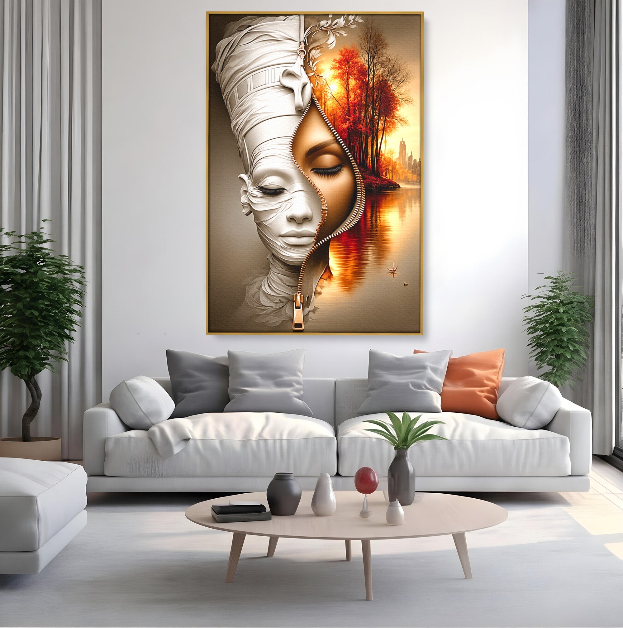 Tablou Canvas Premium LuxCanva® U1240, Dualitate Artistica, Portret, Peisaj, Reflexie, Living, Modern, Culori Vibrante