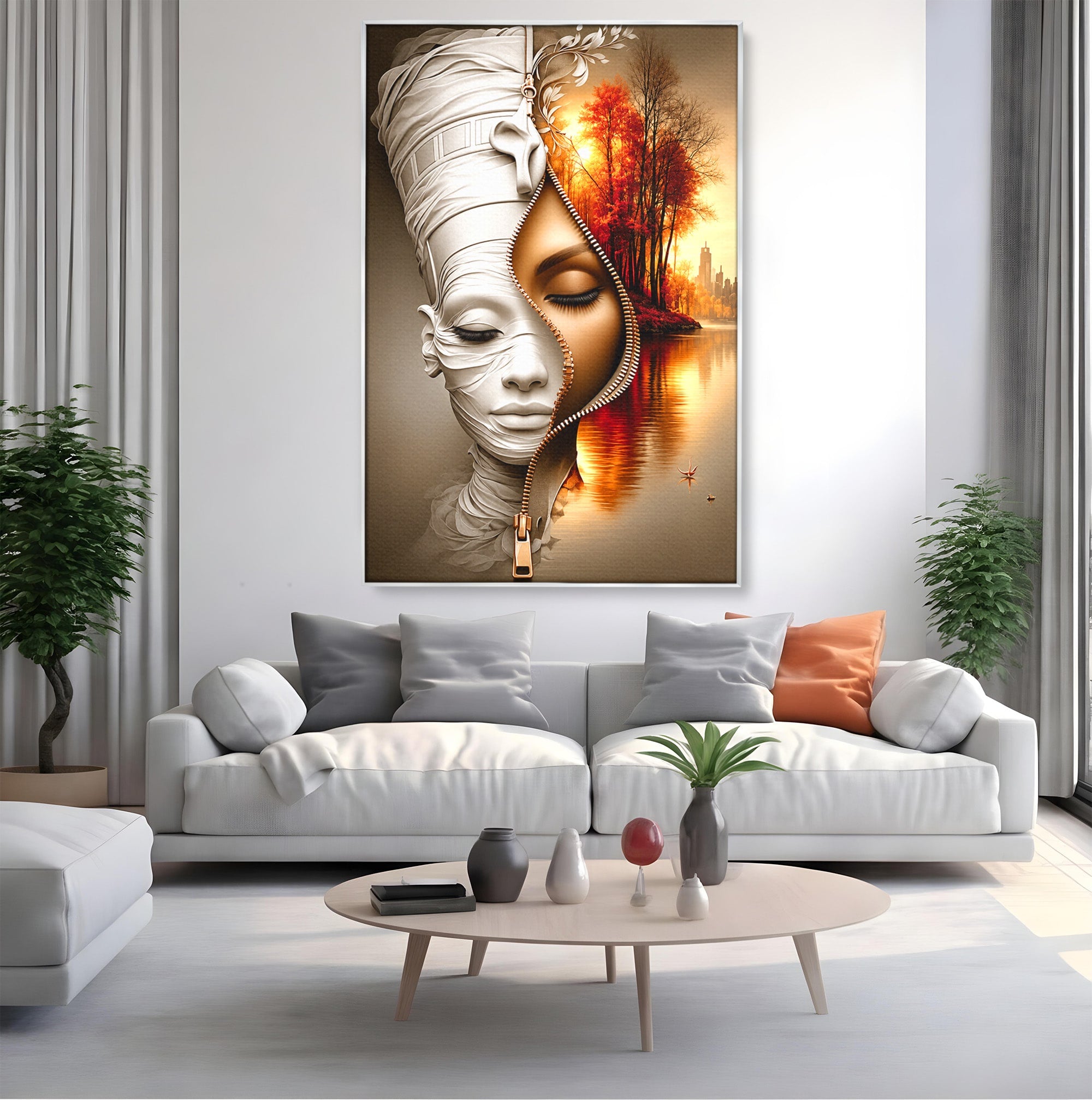 Tablou Canvas Premium LuxCanva® U1240, Dualitate Artistica, Portret, Peisaj, Reflexie, Living, Modern, Culori Vibrante