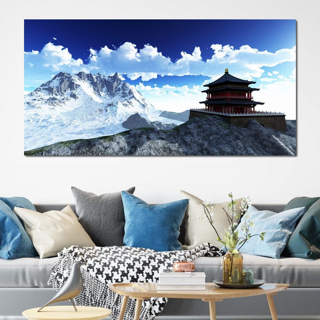 Tablou Canvas Premium LuxCanva® I100, Sanctuarul din Varf, Buddha, Templu, Munti, Zen, Meditatie, Liniste, Natura, Spiritualitate, Refugiu, Echilibru, Living, Dormitor