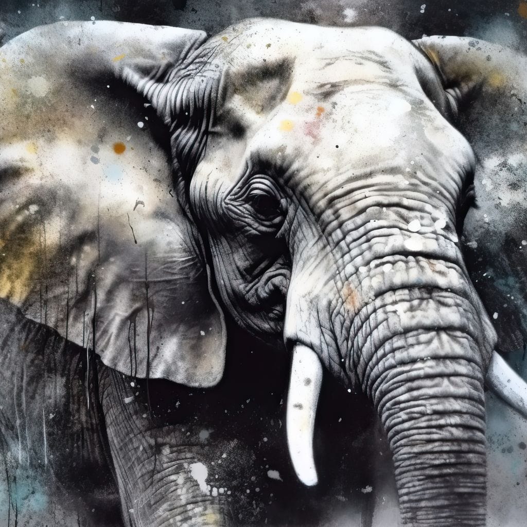 Tablou Canvas Premium, LuxCanva® M1313, Pulbere de Univers, Elefant, Artistic, Profil, Pictura, Colti, Grafit, Cenusiu, Abstract, Realist, Animal, Salbatic, Birou, Living, Camera Copil