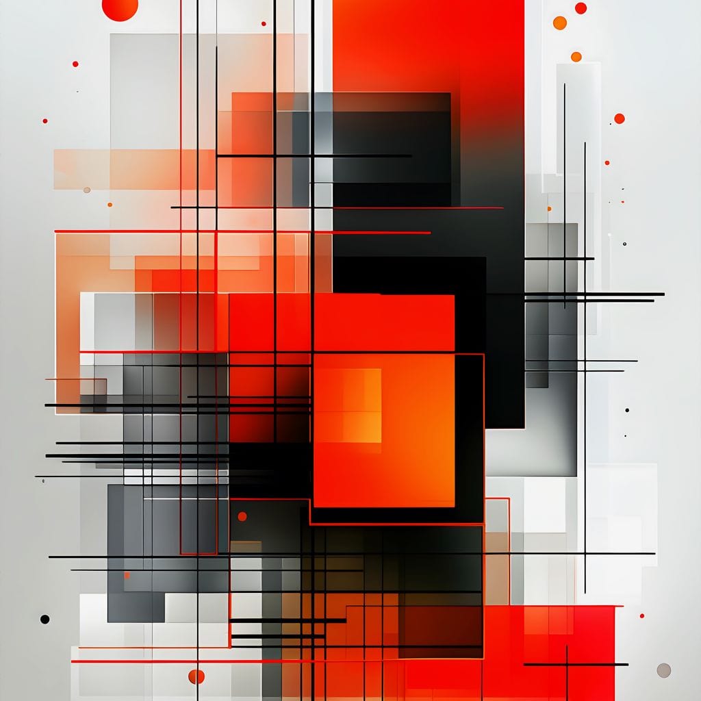 Tablou Canvas Premium, LuxCanva® J1003, Metropola In Rosu, Structuri, Forme, Grile, Linii, Armonie, Digital, Tehnic, Dinamism, Haotic, Industrial, Living, Dormitor