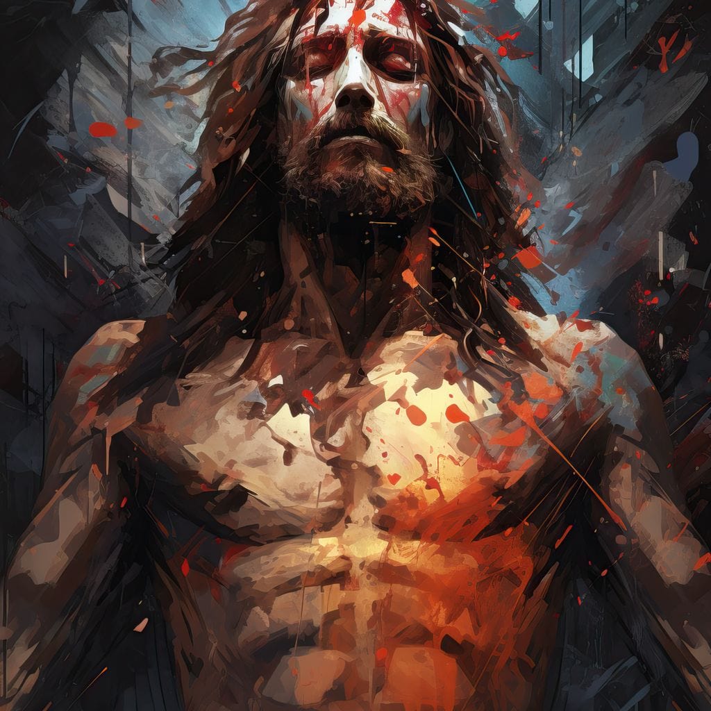 Tablou Canvas Premium LuxCanva® H1040, Patimile lui Hristos, Iisus, Martiriu, Forta Interioara, Sacrificiu, Divinitate, Gratie, Mantuire, Arta Sacra, Living, Dormitor