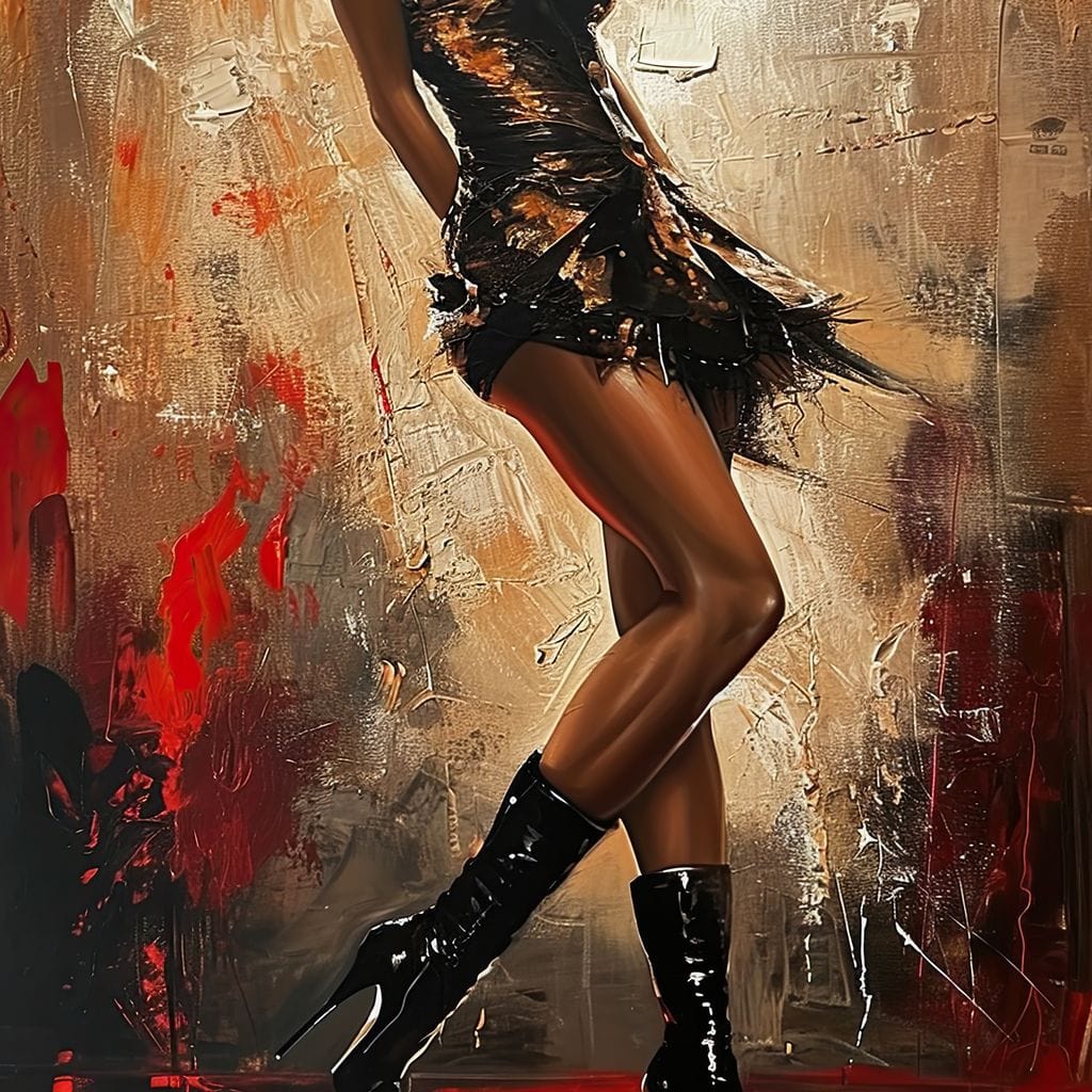 Tablou Canvas Premium LuxCanva® G1018, Femeia Rebela , Ritm, Pasiune, Dans, Rebela, Senzuala, Picioare, Zeita, Living, Dormitor, Culori vibrante