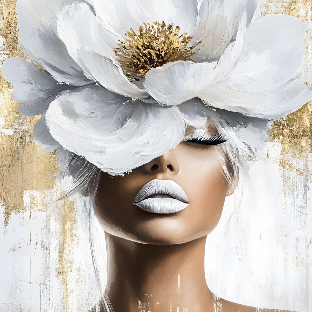 Tablou Canvas Premium, LuxCanva® G1151, Albul Etern, Flori, Magnolie, Alb, Auriu, Regal, Petale, Mireasma, Visare, Tacere, Lux, Glamour, Fashion, Frumusete, Birou, Living, Dormitor