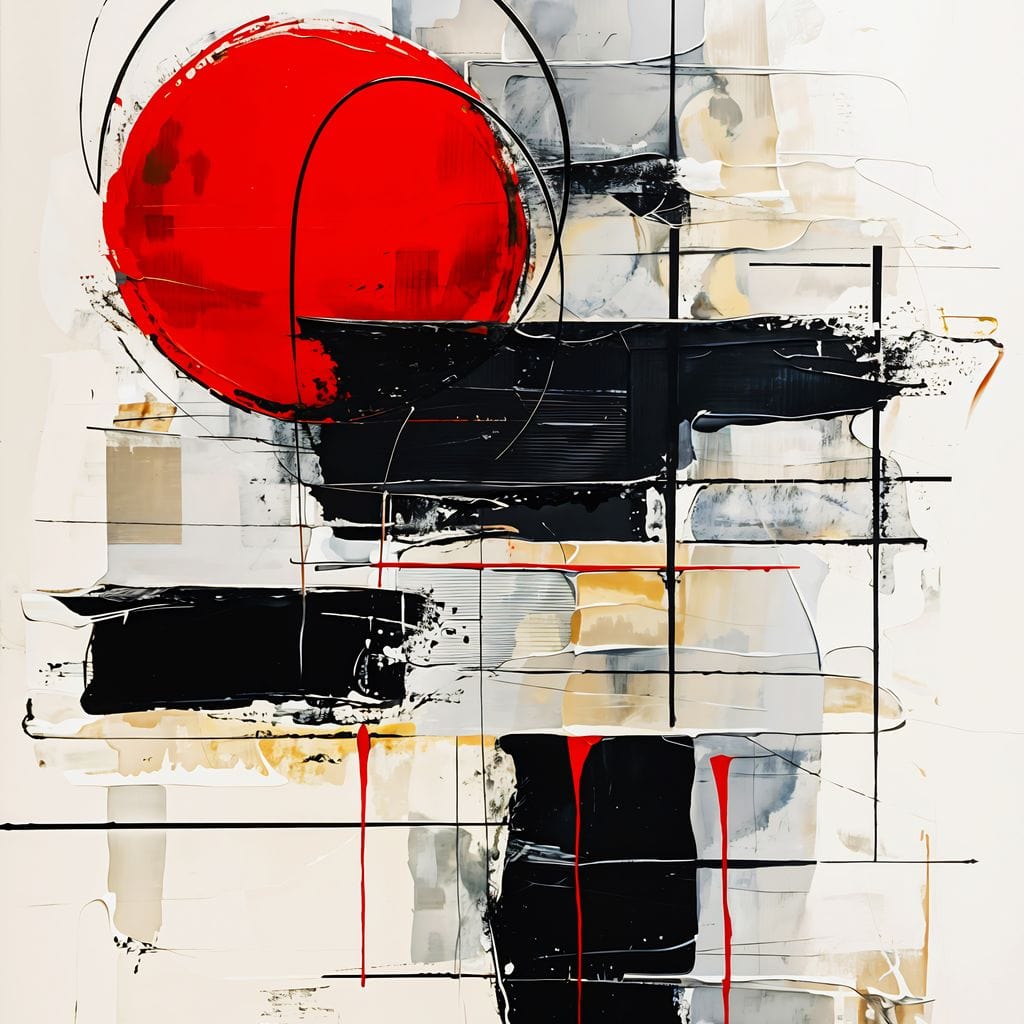 Tablou Canvas Premium, LuxCanva® J1029, Cercul Vietii, Energie, Foc, Abstract, Rosu, Negru, Cercuri, Explozie, Contrast, Pasiune, Minimalism, Geometrie, Living, Dormitor