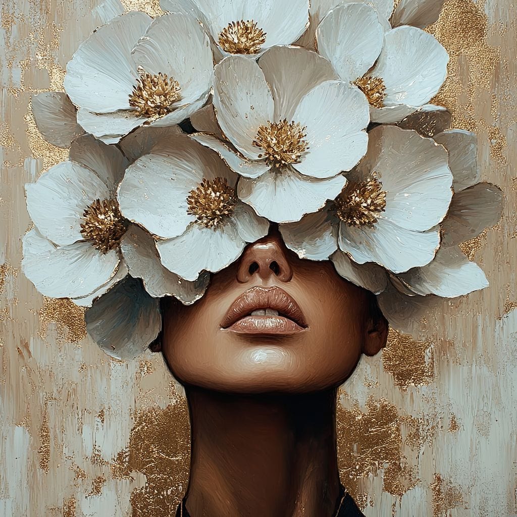 Tablou Canvas Premium LuxCanva® G1015, Vis Floral , Gratie, Floral, Natura, Delicatete, Alb, Aur, Puritate, Eleganta, Living, Dormitor, Culori vibrante