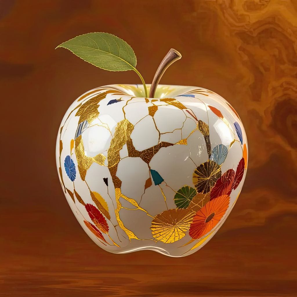 tablou canvas cu un mar de portelan alb cu ornamente florale in nuante calde, pe fundal abstract in nuante de bronz