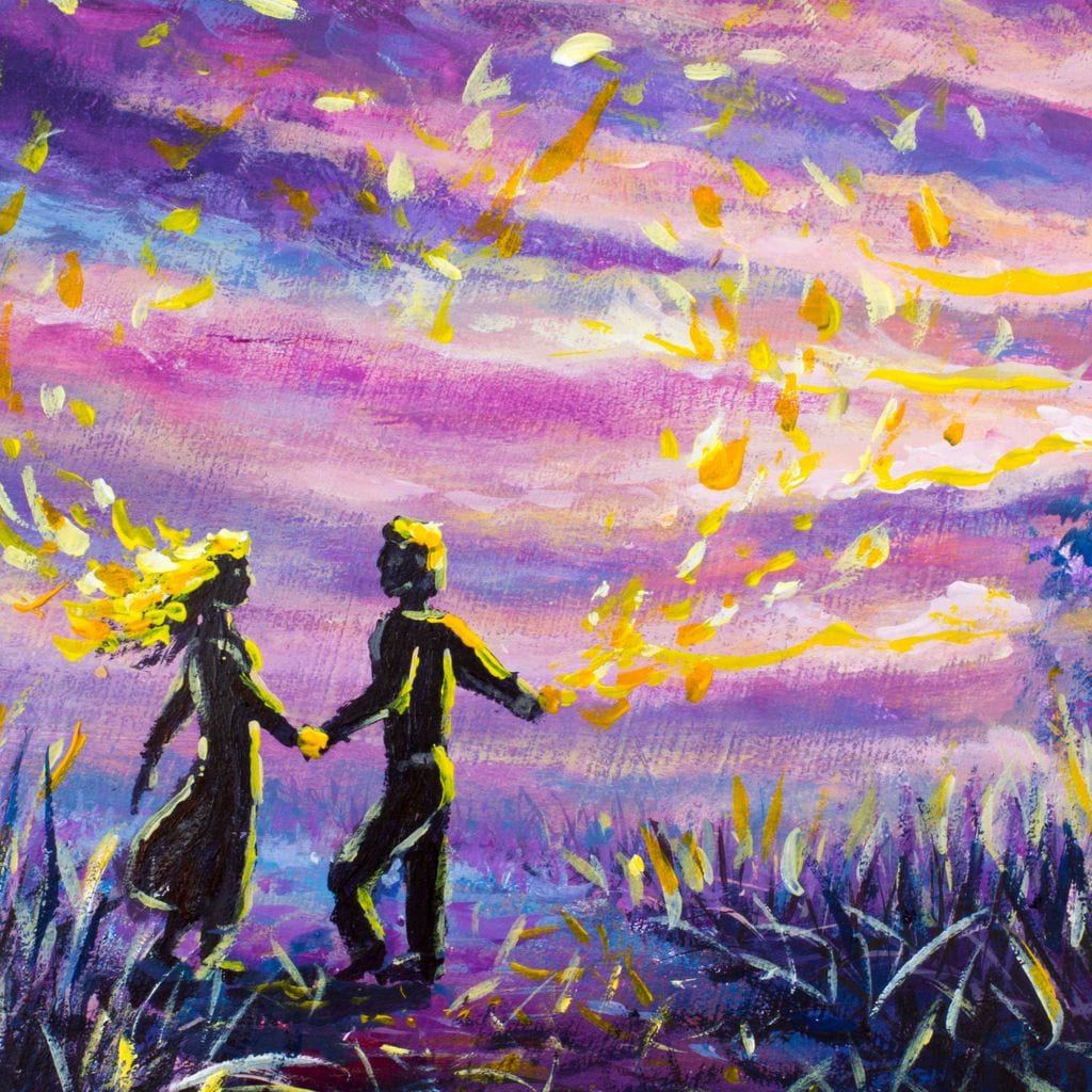 Tablou Canvas Premium LuxCanva® E1032, Mana in Mana Spre Infinit, Magie, Visare, Eternitate, Lila, Cuplu, Living Room, Culori vibrante