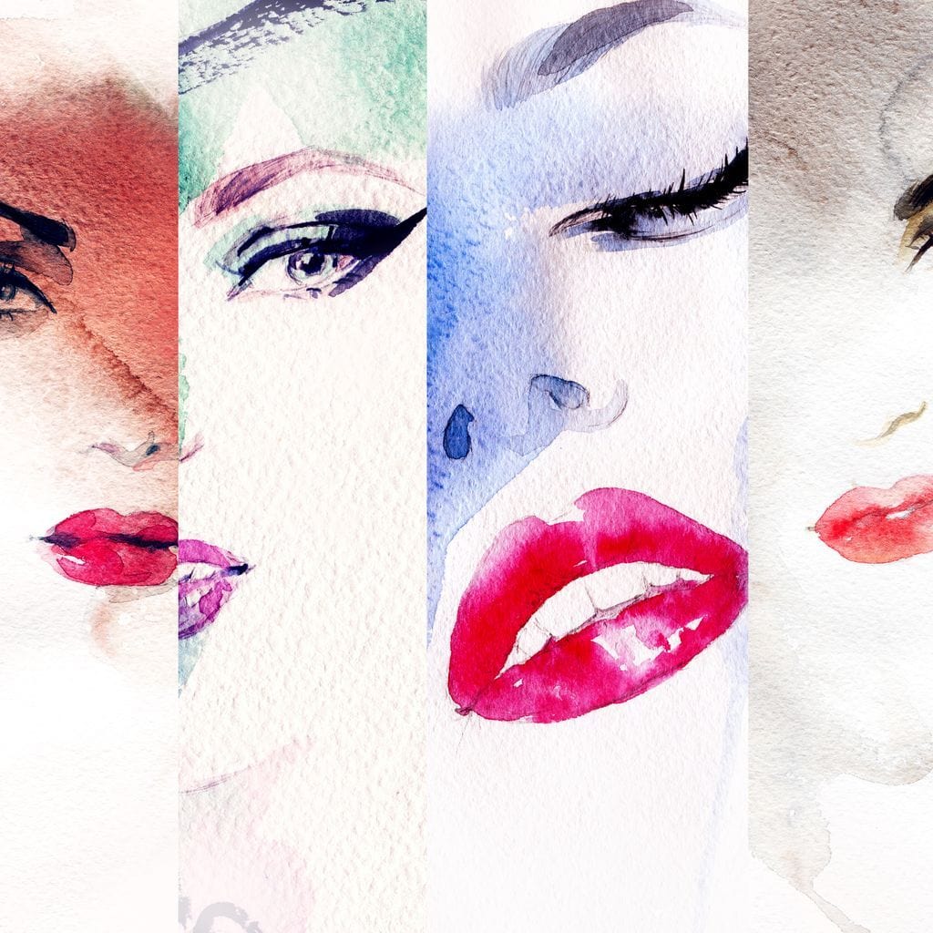 Tablou Canvas Premium, LuxCanva® G1080, Portrete in Acuarela, Femei, Chipuri, Priviri, Reflexii, Stil, Atitudine, Maiestrie, Living, Dormitor