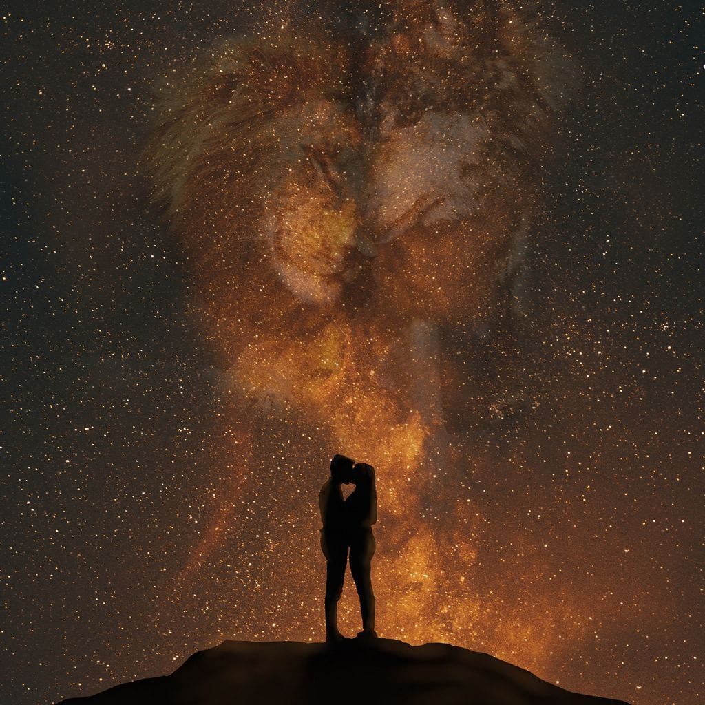 Tablou Canvas Premium LuxCanva® E1027, Iubire Dincolo de Stele, Astral, Cosmic, Univers, Indragostiti, Destin, Living Room, Culori vibrante