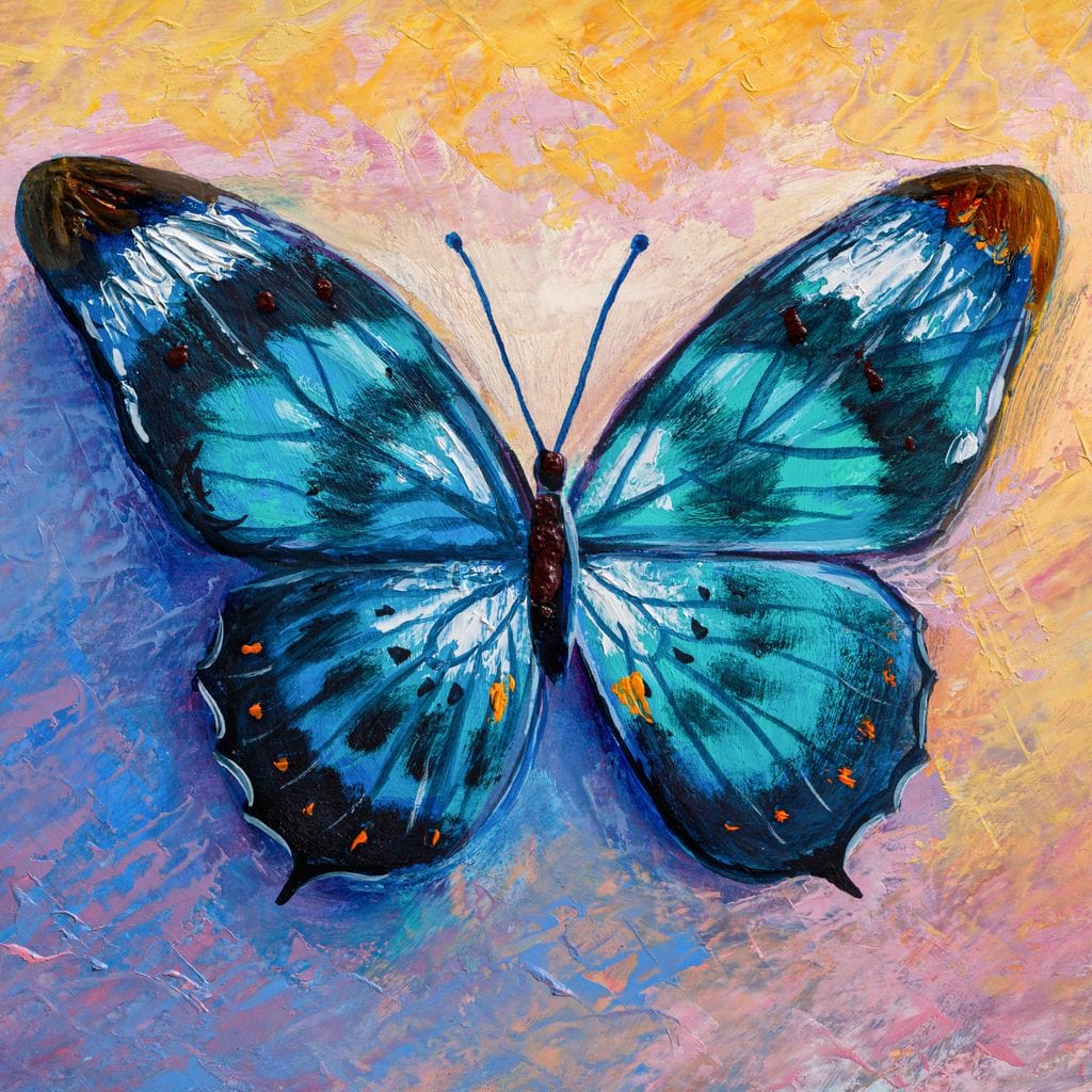 Tablou Canvas Premium, LuxCanva® M1150, Fluture Pictat de Valuri, Pictura, Albastru, Azur, Fluture, Ocean, Valuri, Aripi, Insecta, Abstract, Azur, Acuarela, Birou, Living, Camera Copil