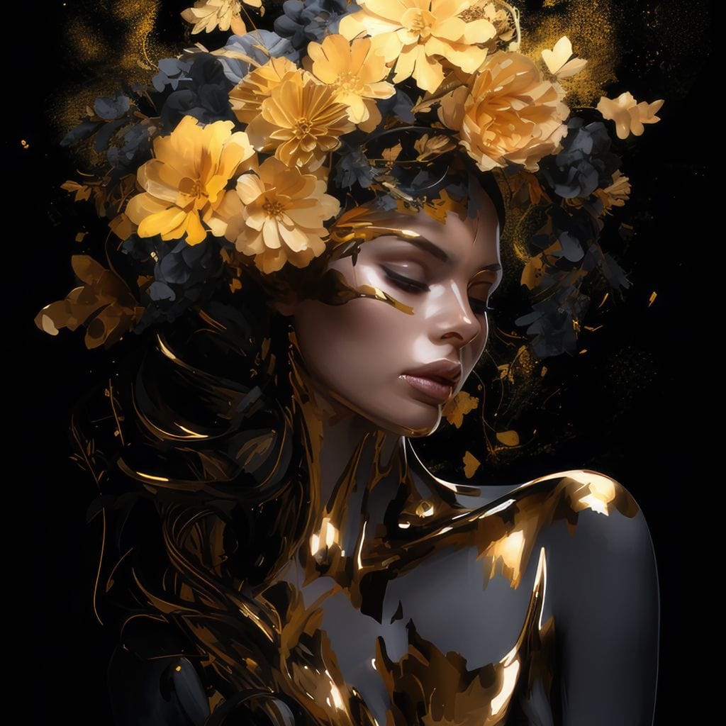 Tablou Canvas Premium LuxCanva® G1038, Zeita Toamnei , Splendoare, Flori, Aur, Metamorfoza, Regalitate, Solar, Divin, Gold, Living, Dormitor