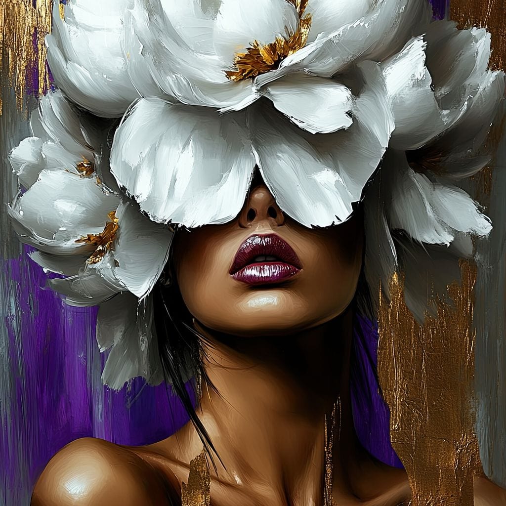 Tablou Canvas Premium, LuxCanva® G1187, Petale in Amurg Violet, Aur, Alb, Mov, Petale, Corola, Regina, Imperial, Tacere, Imaculat, Luxuriant, Eteric, Frumusete, Vis, Birou, Living, Dormitor