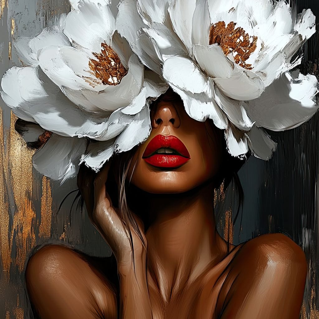 Tablou Canvas Premium LuxCanva® G1004, Sub Masca Florilor ,  Lux, Glamour, Arta, Rafinament, Masca, Flori, Living, Dormitor, Culori vibrante