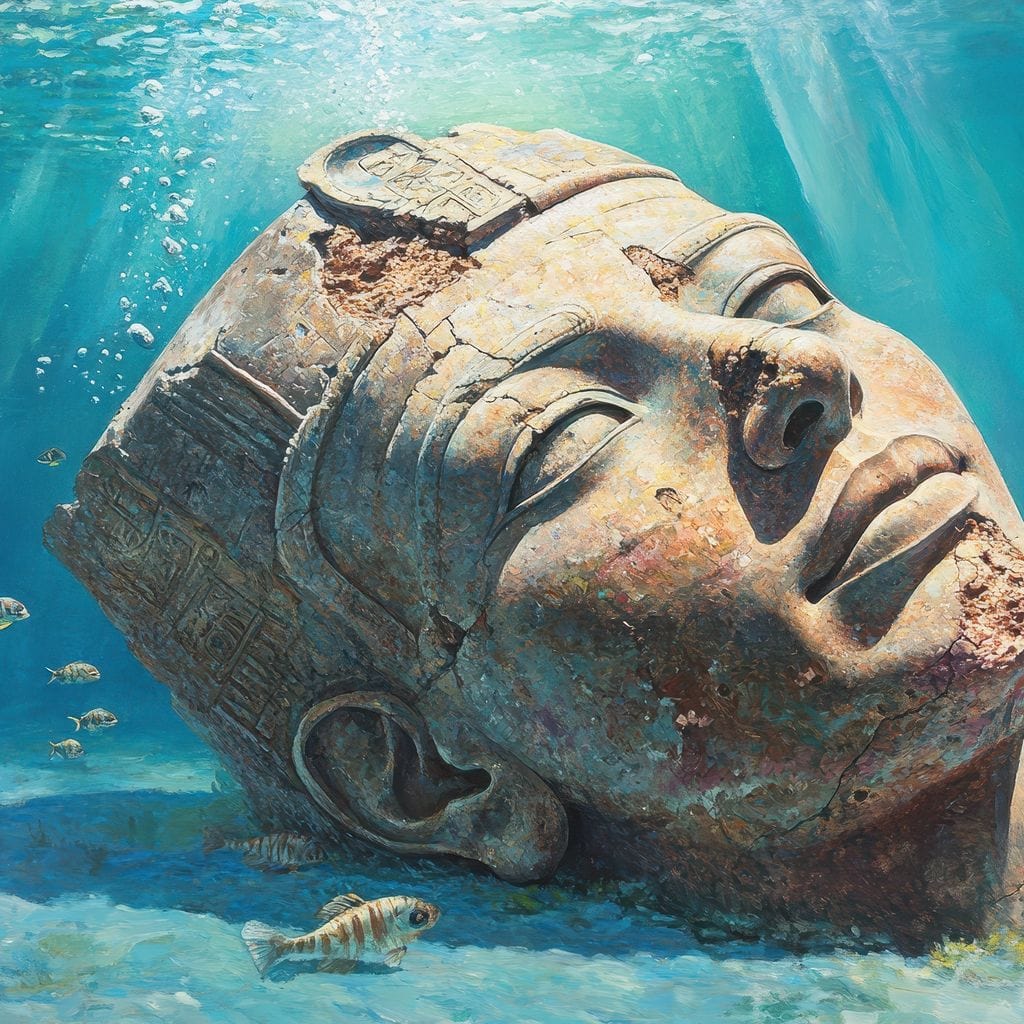 Tablou Canvas Premium, LuxCanva® O1052, Faraonul din Adancuri, Scufundat, Tacere, Liniste, Pierdut, Somn, Ocean, Mostenire, Egipt, Nil, Civilizatie, Timp, Subacvatic, Etern, Birou, Living, Dormitor