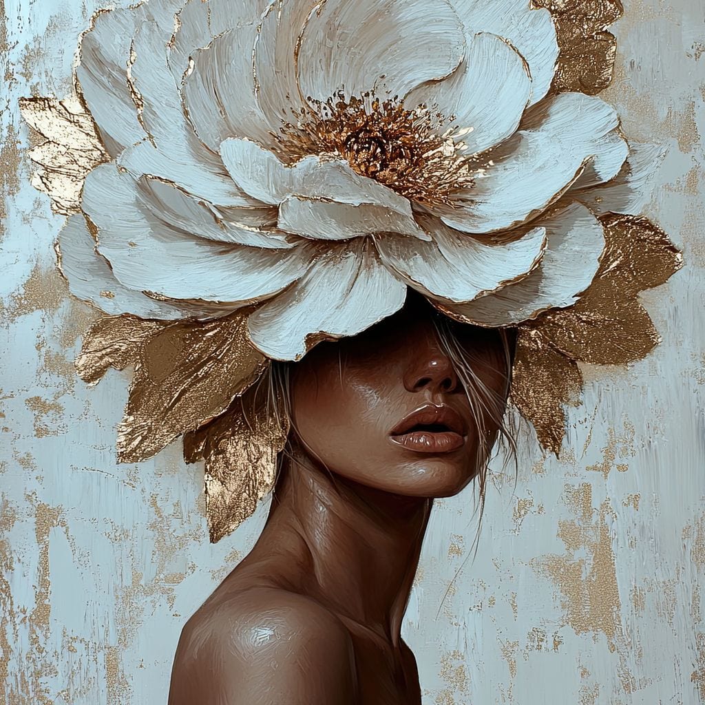 Tablou Canvas Premium LuxCanva® G1016, Regina Petalelor , Gratie, Floare, Buchet, Delicatete, Coronita, Aur, Petale, Eleganta, Living, Dormitor, Culori vibrante