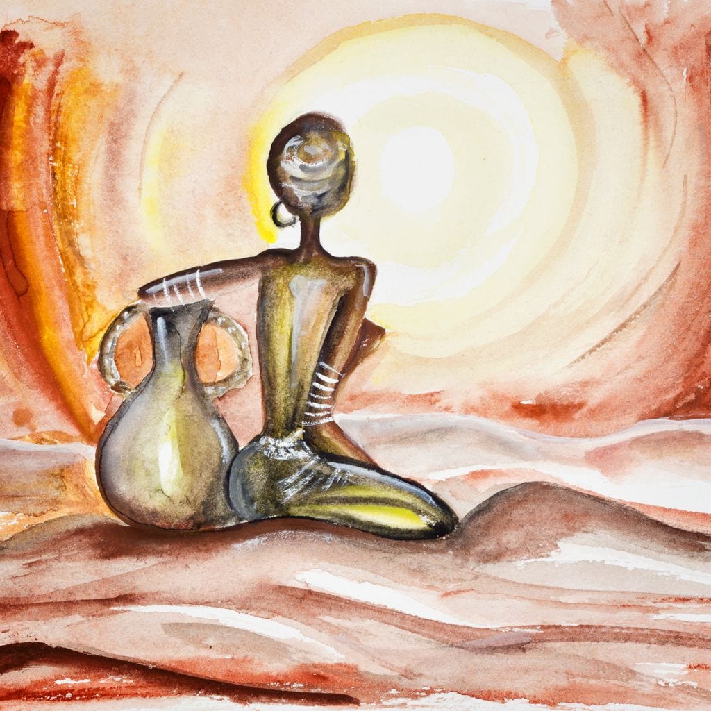 Tablou Canvas Premium LuxCanva® GL1070, Caldura Desertului , Ancestral, Spirit, Soare, Desert, Femeie, Apa, Nisip, Pustiu, Pamant, Living, Dormitor