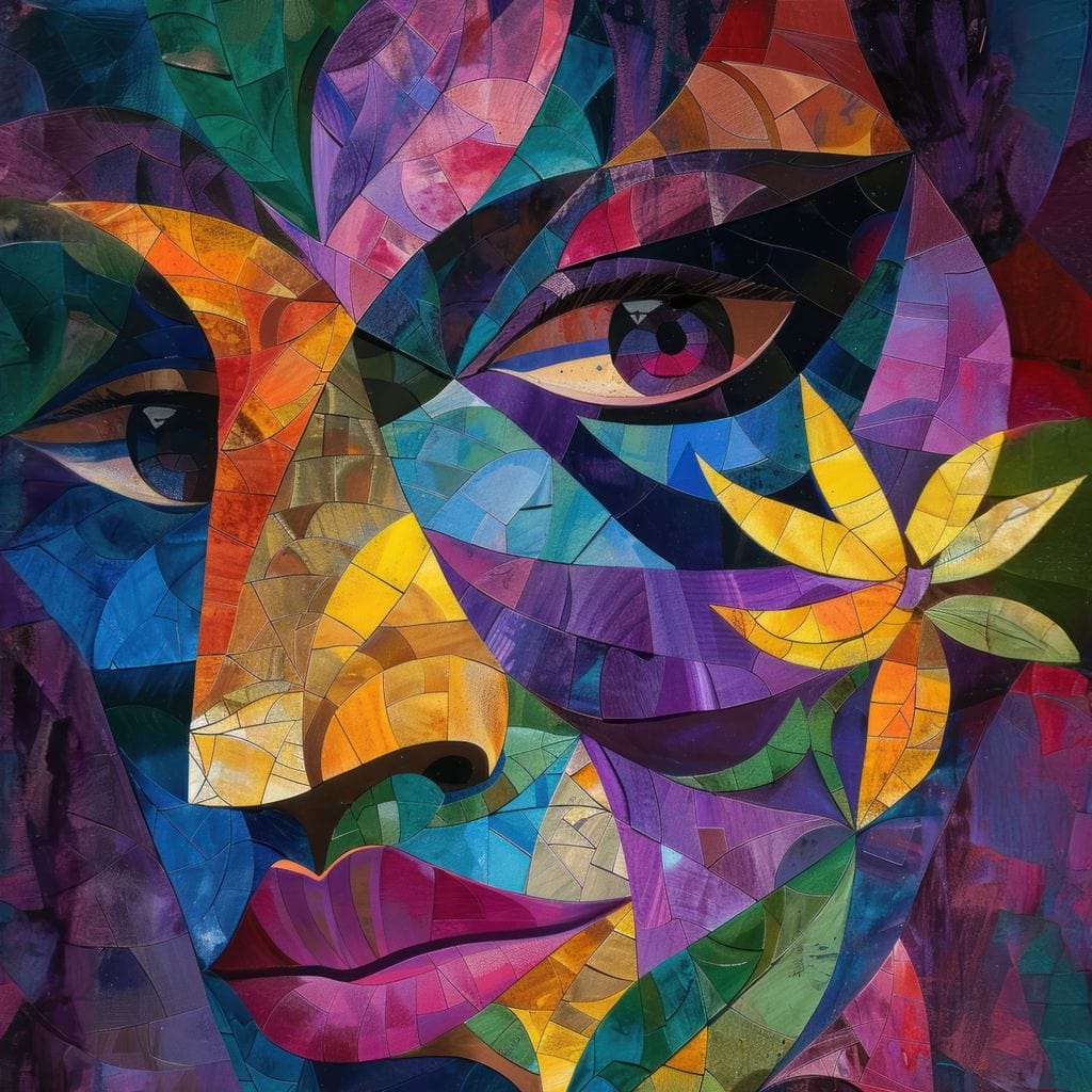 Tablou Canvas Premium, LuxCanva® J1016, Chip in Vitralii, Floare, Portret, Chip, Privire, Femeie, Abstract, Ganduri, Mozaic, Colorat, Design, Artist, Expozitie, Living, Dormitor