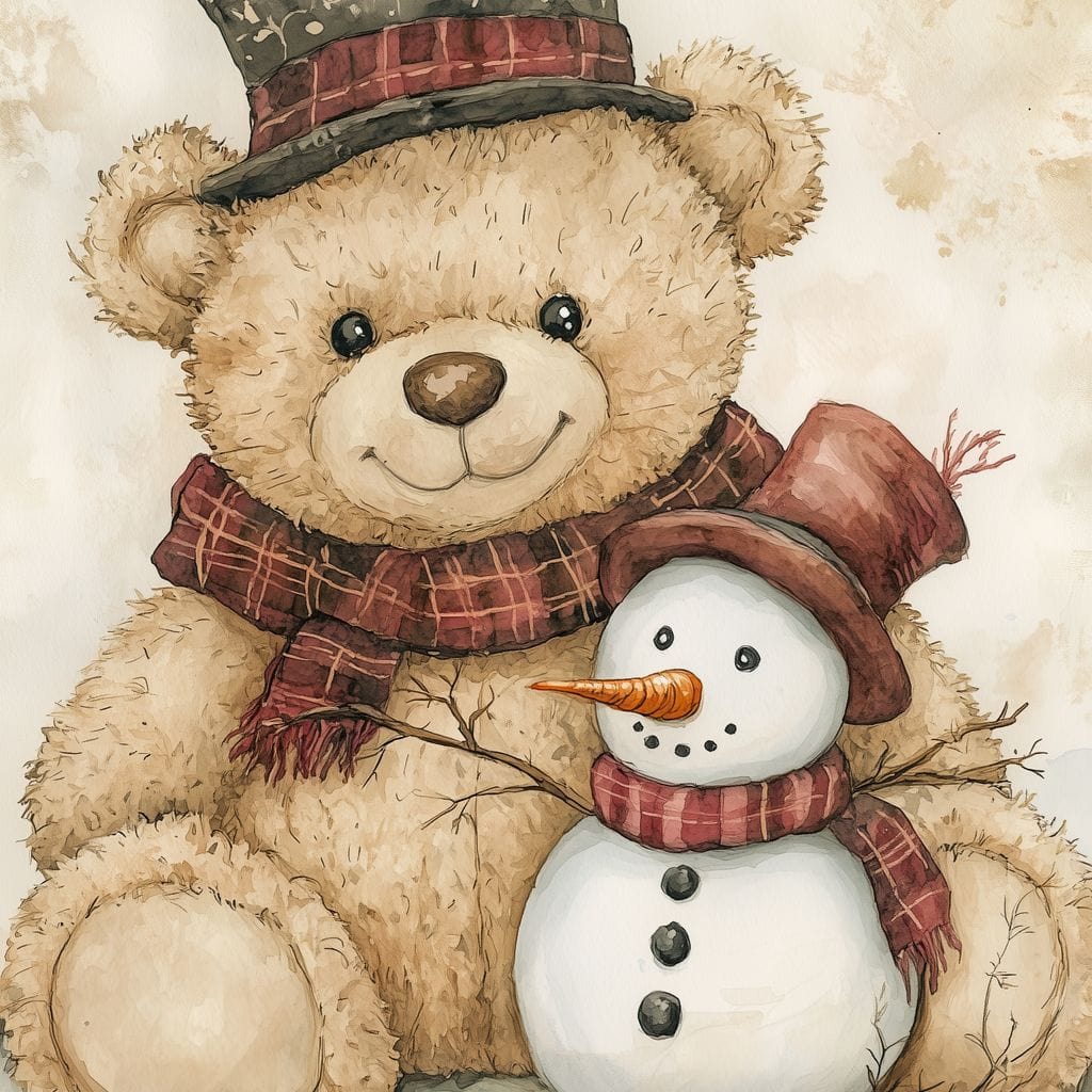 Tablou Canvas Premium LuxCanva® D1030, Prieteni Buni , Ursulet, Plus, Om de Zapada, Prietenie, Imbratisare, Living Room, Culori vibrante