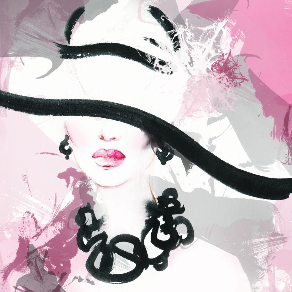 Tablou Canvas Premium, LuxCanva® G1083, Chic si Elegant, Palarie, Accesoriu, Colier, Roz, Sofisticata, Stil, Fashion, Lady, Bijuterie, Living, Dormitor