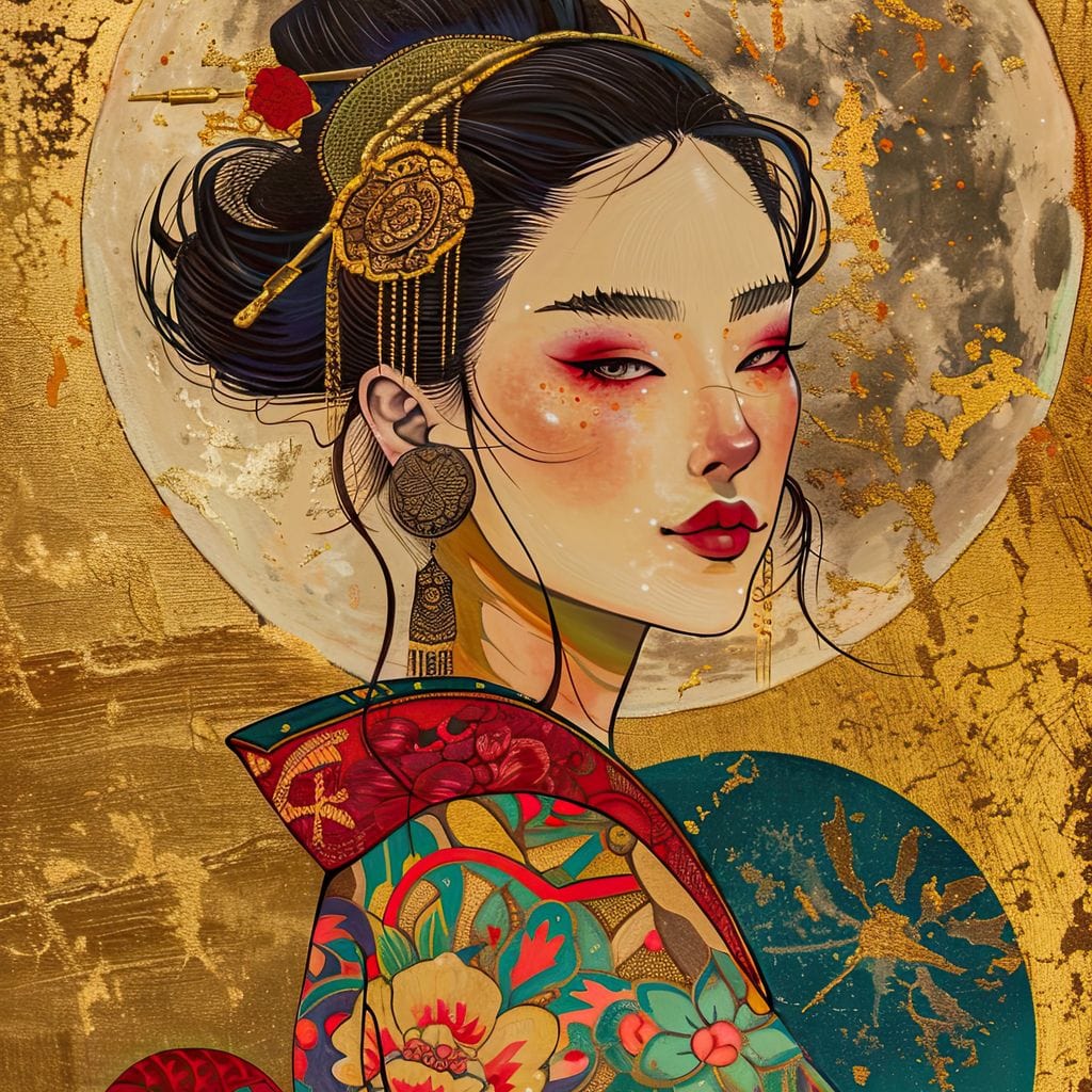 Tablou Canvas Premium LuxCanva® G1059, Misterul Unei Gheise , Japonia, Oriental, Kimono, Detalii, Eleganta, Samurai, Gheisa, Living, Dormitor