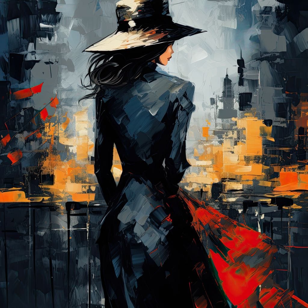 Tablou Canvas Premium LuxCanva® G1041, Privind spre Necunoscut , Oras, Visare, Orizont, Trecut, Viitor, Apus, Mister, Palarie, Living, Dormitor