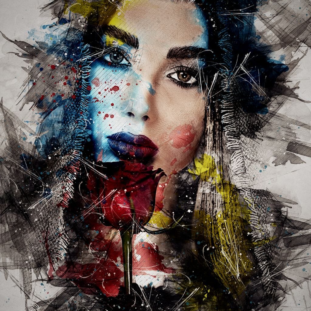 Tablou Canvas Premium, LuxCanva® G1091, Taina Unei Priviri, Trandafir, Ganduri, Privire, Expresie, Femeie, Revista, Pictura, Expozitie, Arta, Living, Dormitor