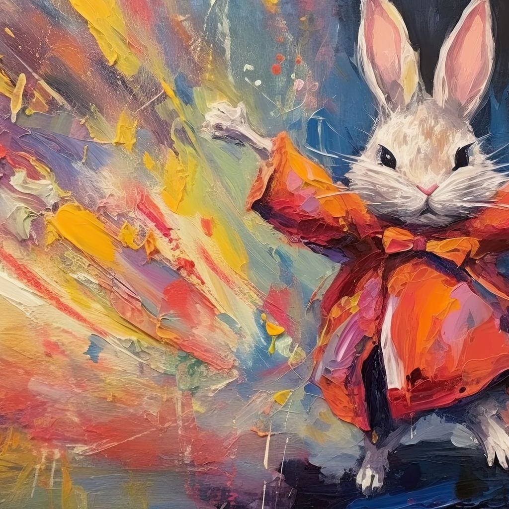 Tablou Canvas Premium, LuxCanva® K1004, Iepurasul Curajos, Dansator, Aventura, Colorat, Magician, Blanita, Saritura, Simpatic, Veselie, Miscare, Fermecat, Camera Copii