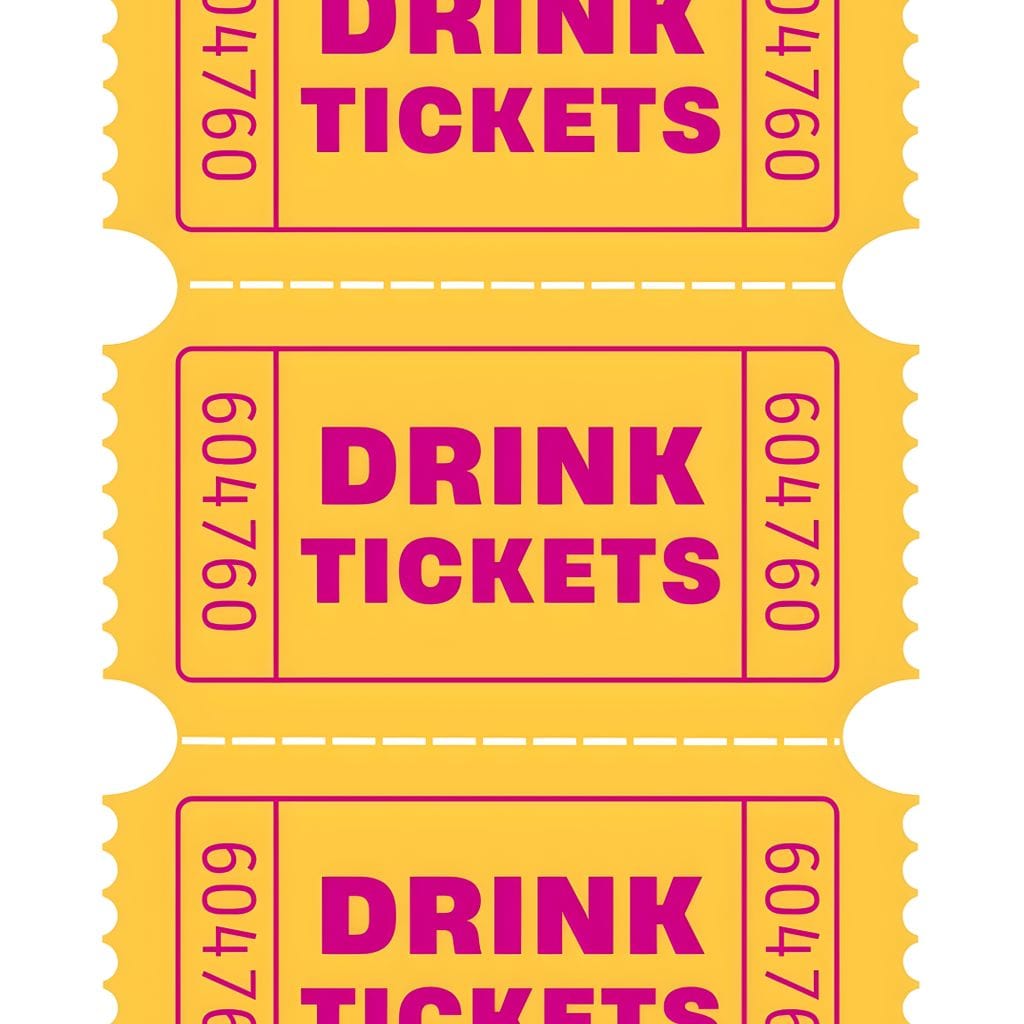 tablou canvas cu trei tichete galbene pentru orice bautura, marcate cu coduri, pe fundal alb