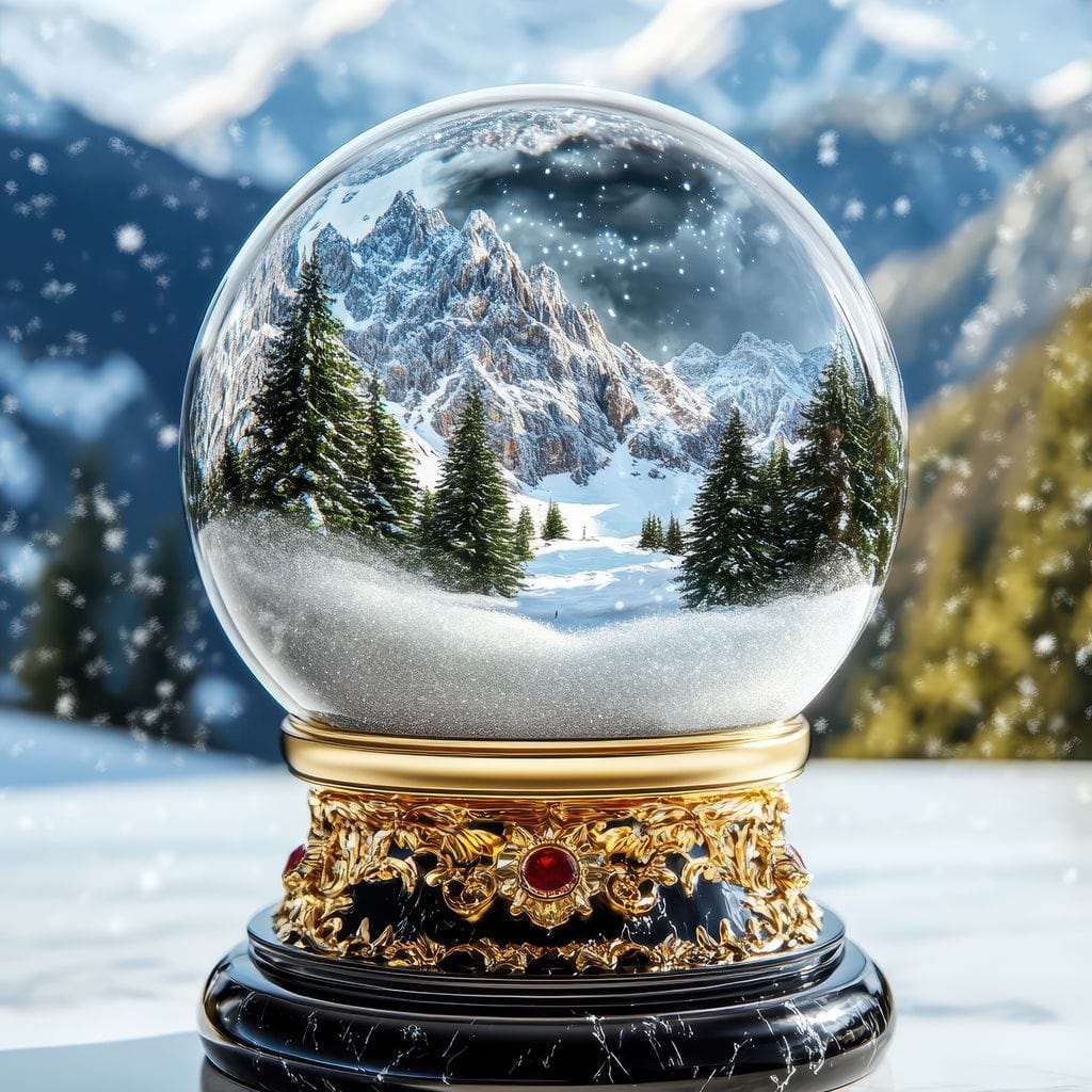 Tablou Canvas Premium LuxCanva® D1040, Globul Alpin , Padure, Brazi, Munti, Glob, Muzical, Omat, Living Room, Culori vibrante