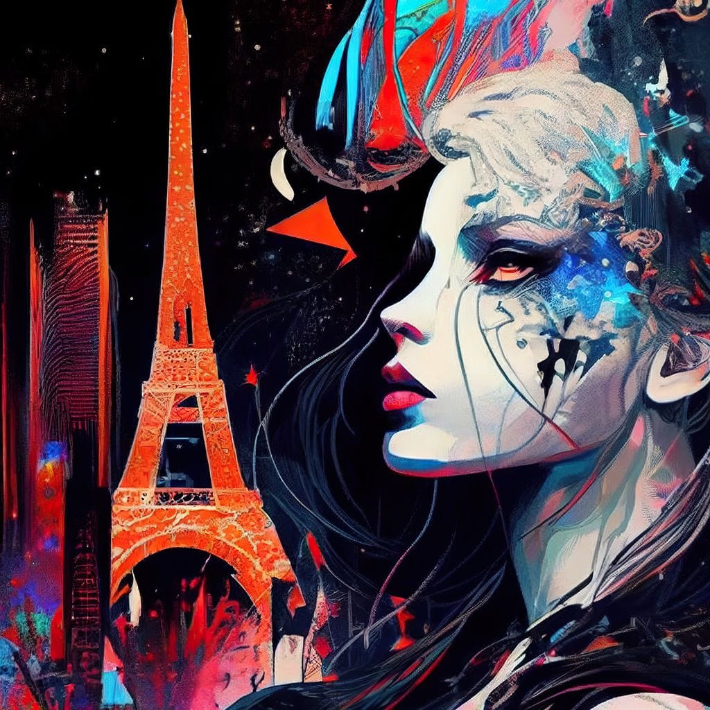 Tablou Canvas Premium, LuxCanva® O1055, Femeia Pariziana, Spirit, Paris, Eiffel, Rouge, Noapte, Femeie, Oras, Lumini, Franta, Arta, Etern, Urban, Romantic, Portret, Francez, Birou, Living, Dormitor