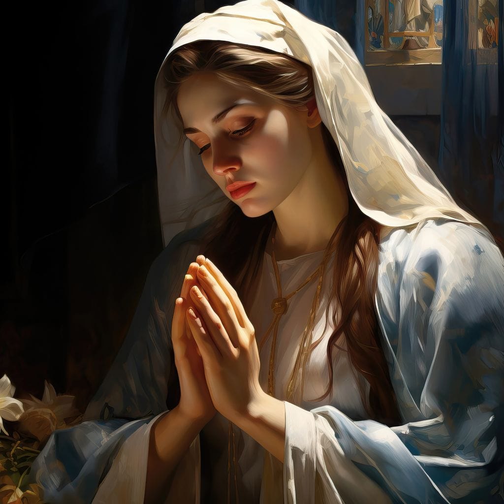 Tablou Canvas Premium LuxCanva® H1037, Mama Luminii, Fecioara Maria, Rugaciune, Lumina, Credinta, Pace, Har, Blandete, Divin, Arta Religioasa, Living, Dormitor