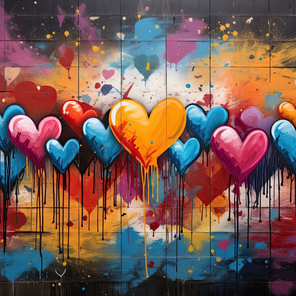 Tablou Canvas Premium LuxCanva® E1017, Explozie de Inimi, Baloane, Fericire, Sarbatoare, Bucurie, Emotie, Living Room, Culori vibrante