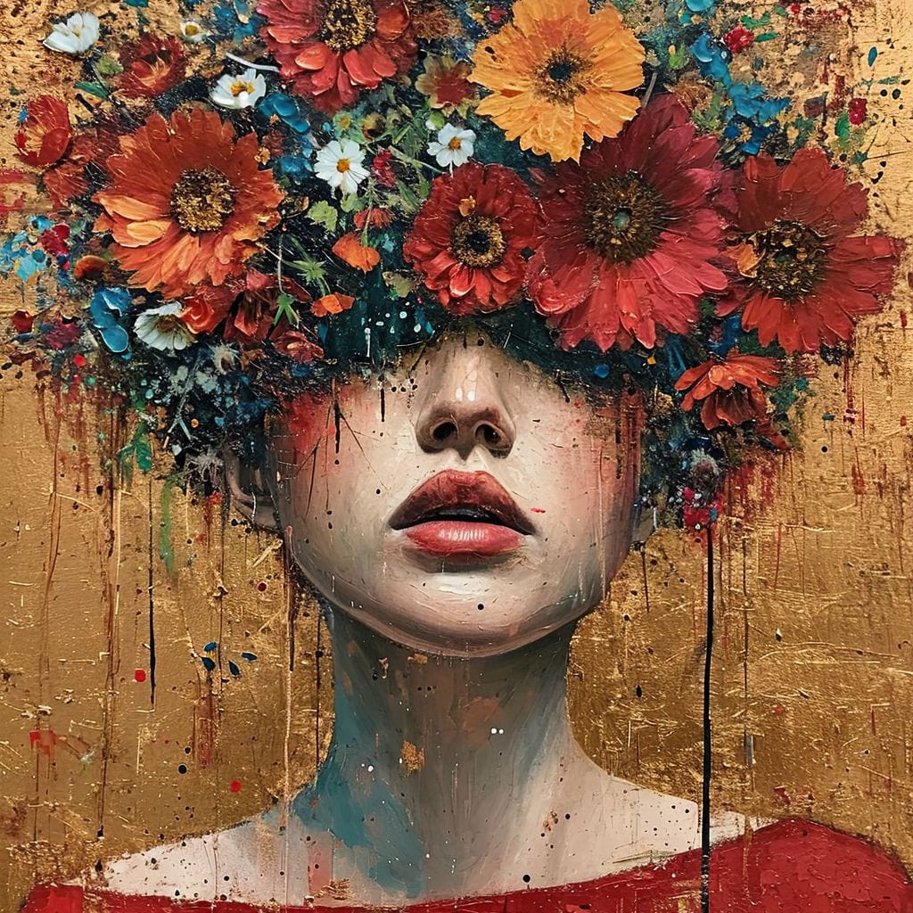 Tablou Canvas Premium LuxCanva® G1043, Frumusete Renascuta , Regina, Flori, Petale, Primavara, Coroana, Realism, Portret, Living, Dormitor