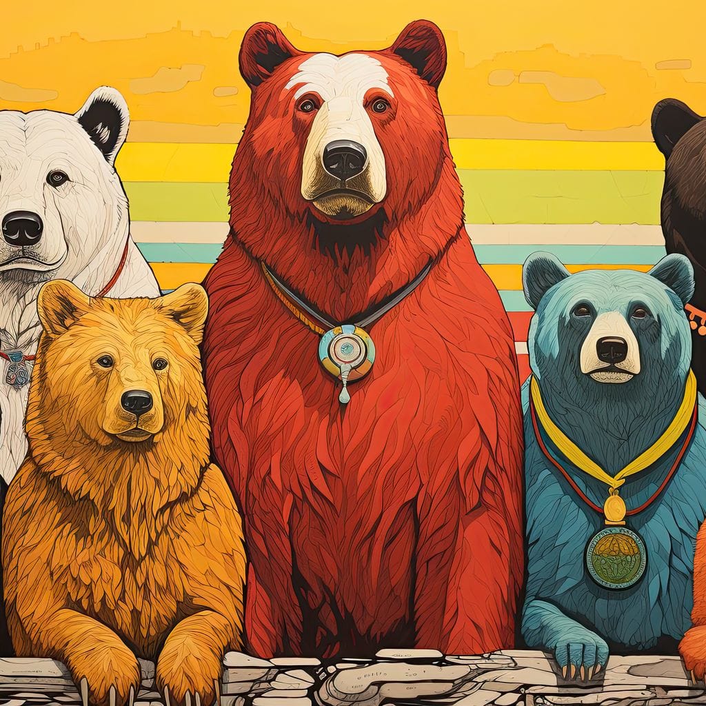 Tablou Canvas Premium, LuxCanva® K1008, Ursii Campioni, Medalii, Club, Atitudine, Echipa, Eroi, Prietenie, Concurs, Castigatori, Curaj, Animale, Poveste, Team, Camera Copii