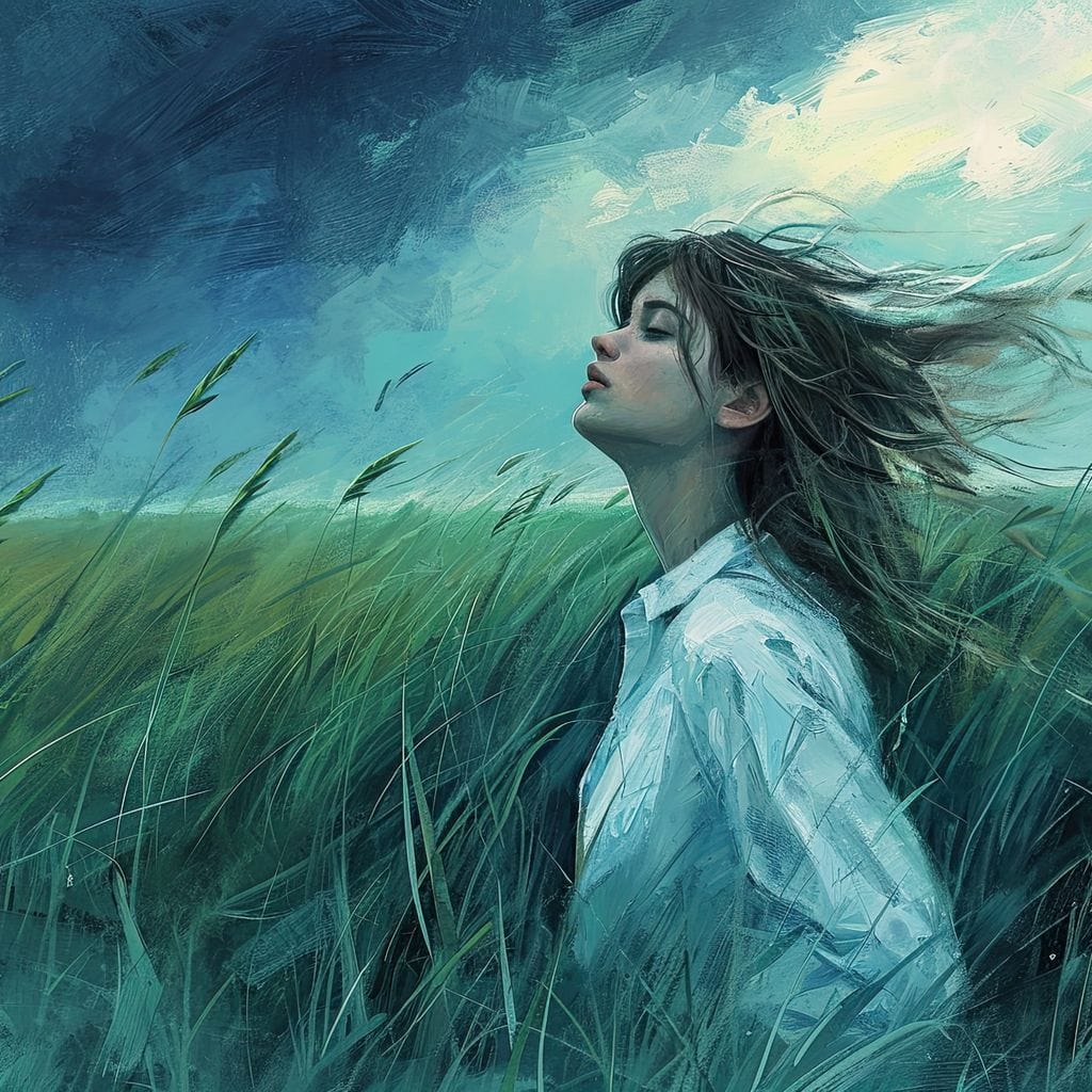 Tablou Canvas Premium, LuxCanva® G1201, Dans cu Cerul, Respiratie, Vant, Fata, Echilibru, Univers, Camp, Cer, Furtuna, Infinit, Pamant, Ritm, Natura, Fire, Iarba, Viata, Birou, Living, Dormitor