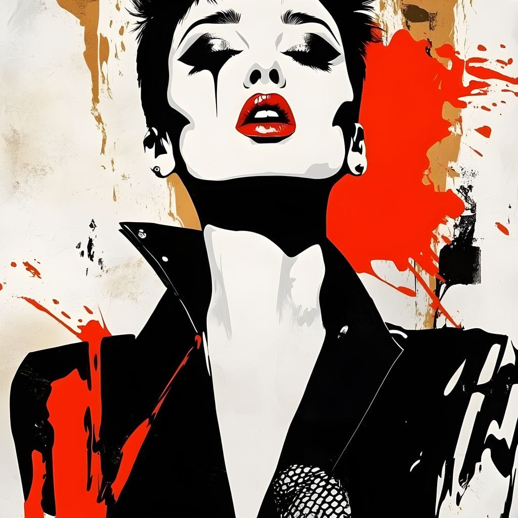 Tablou Canvas Premium, LuxCanva® G1178, Eleganta Punk, Ruj, Revolta, Haos, Femeie, Rebela, Glam, Anarhie, Pop Art, Retro, Libertate, Nonconformism, Razboi, Birou, Living, Dormitor