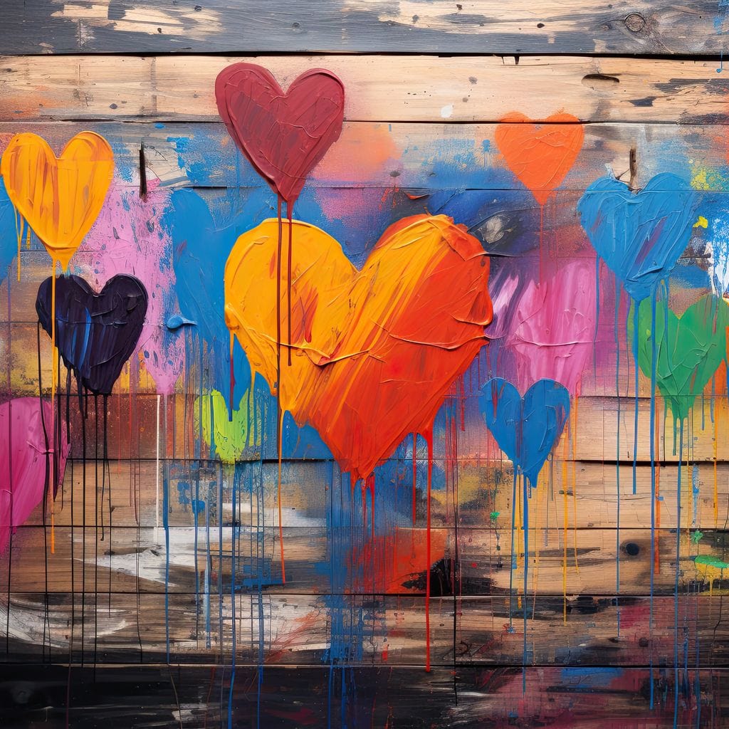 Tablou Canvas Premium LuxCanva® E1003, O Mare de Inimi, Vibratie, Optimism, Fericire, Culori, Inimi, Living Room, Culori vibrante