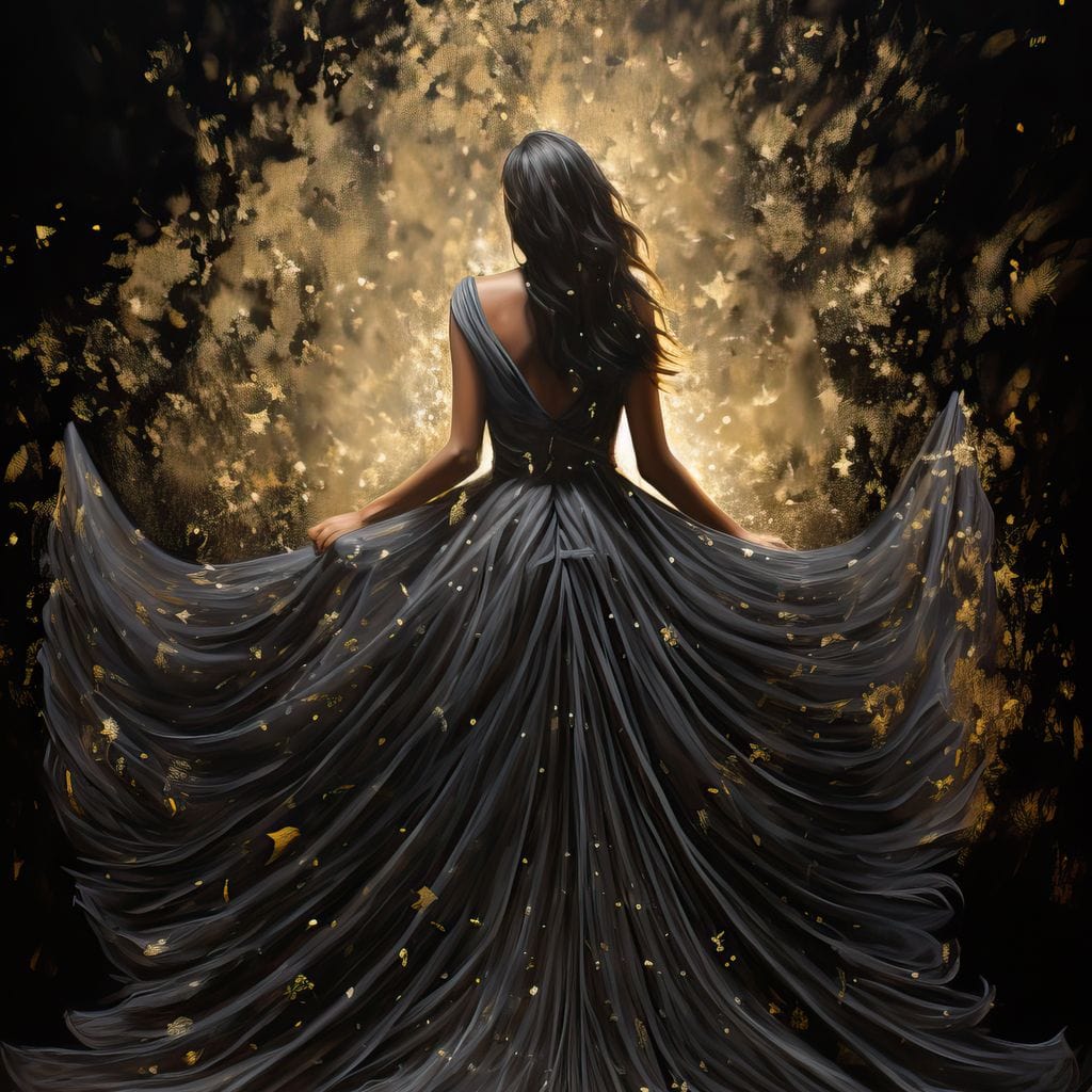 Tablou Canvas Premium LuxCanva® G1027, Magia din Intuneric , Stralucire, Magie, Rochie, Basm, Feminitate, Mister, Silueta, Living, Dormitor